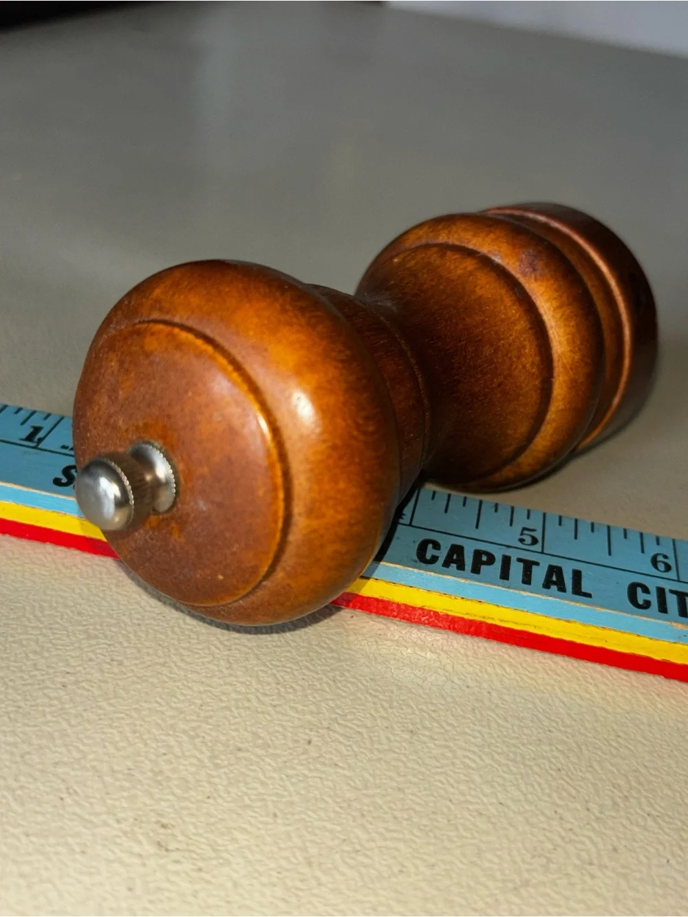 Vintage Chin Te Fa Wooden Pepper Mill Grinder Stainless Steel Taiwan 5½”